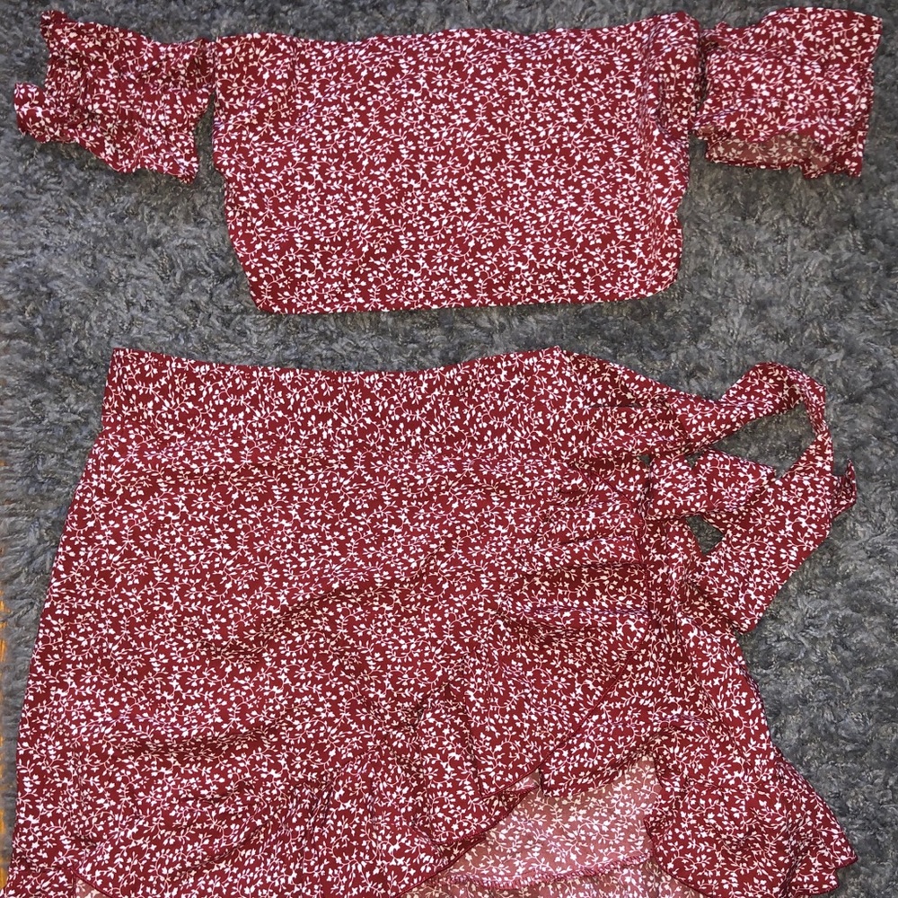 2 Piece floral wrap skirt and crop